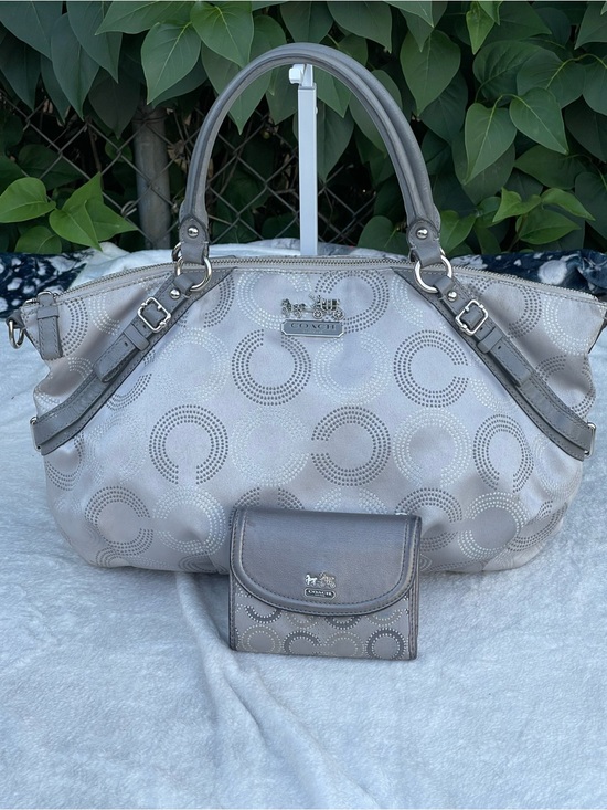 Coach Handbags - Coach Madison Dotted OP Art Sophia Satchel Gray Satchel with matching Wallet